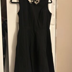 kate spade Black Fit-and-Flare Midi Dress with Leopard Collar
